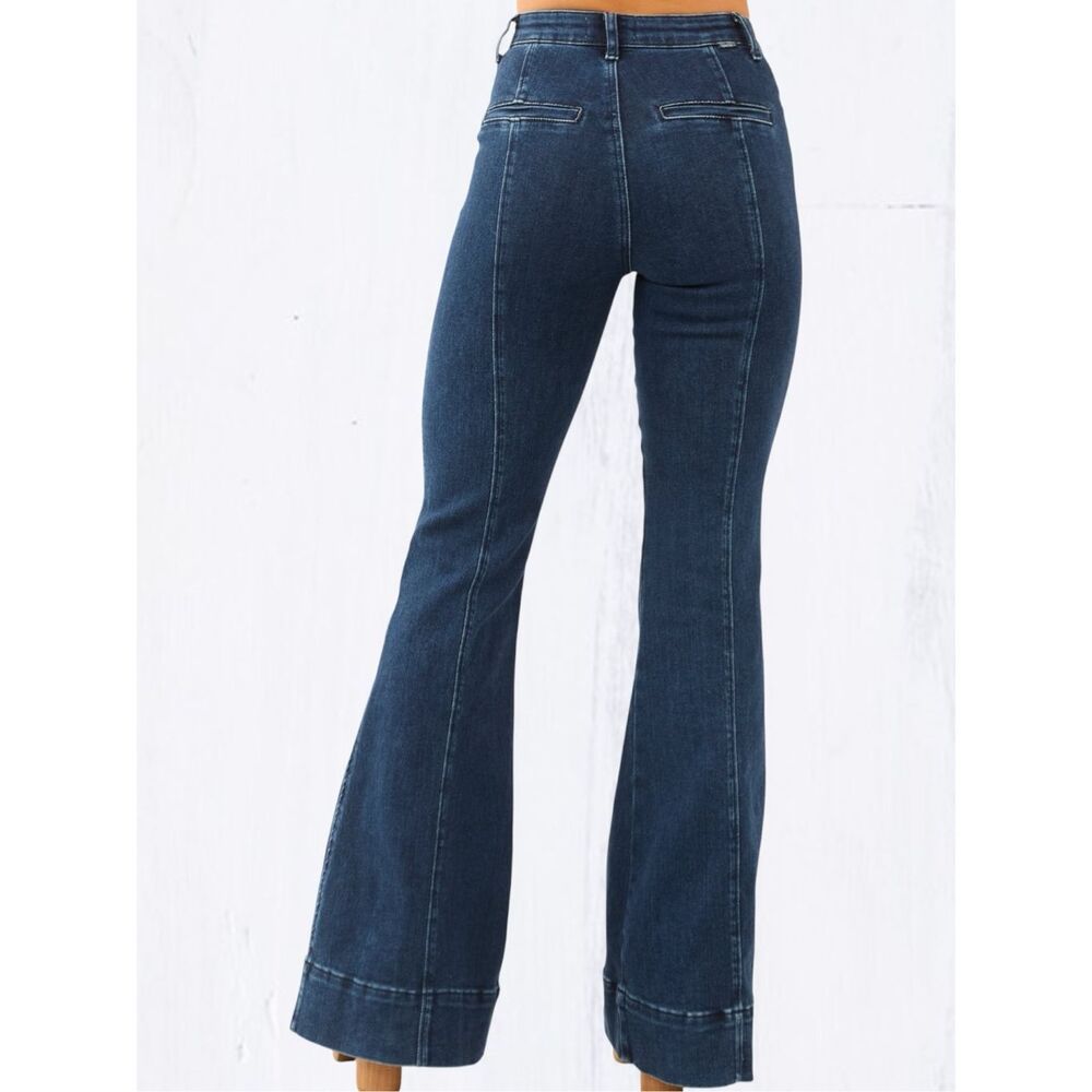 Judy Blue High Rise Flare Jeans Dark Wash Tummy Control Stretch Patch Pocket NEW - Picture 3 of 11
